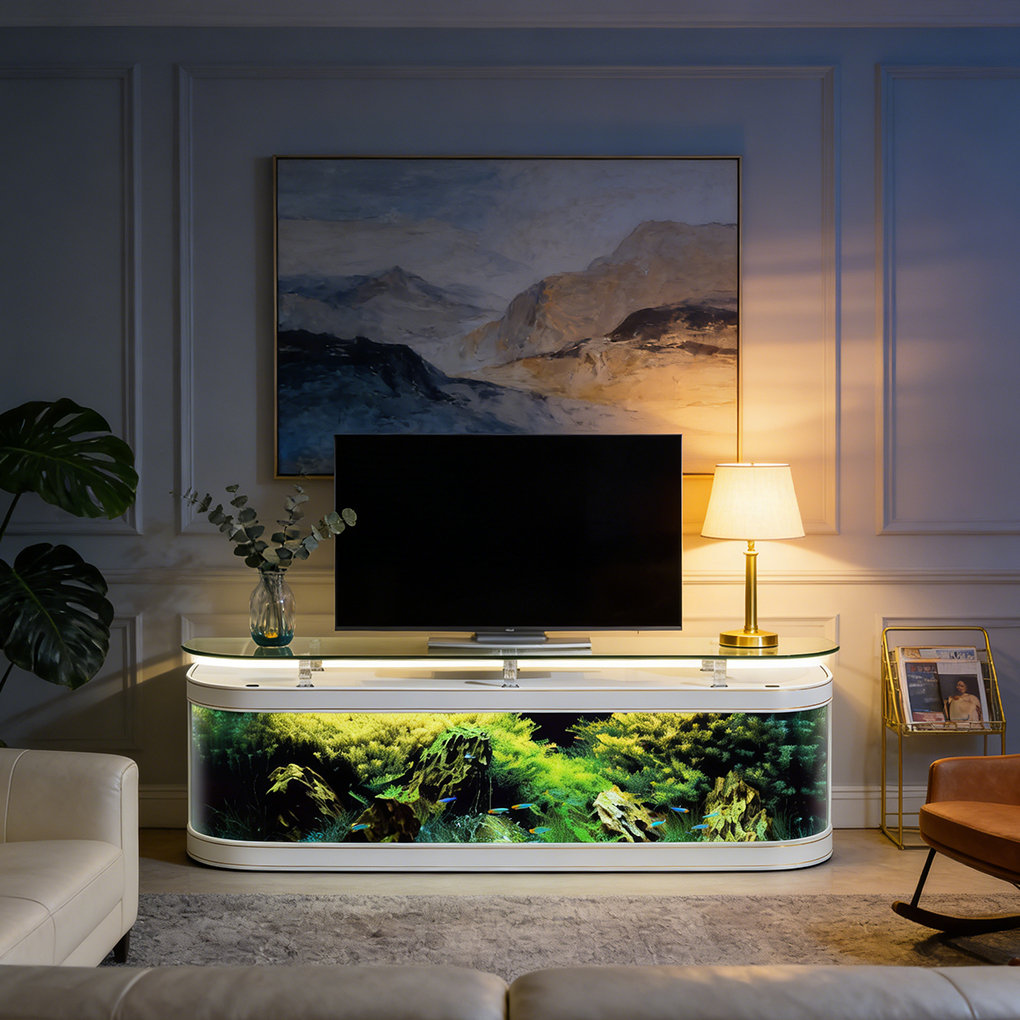 Hokku Designs Curved TV Stand Integrated Eco Aquarium | Wayfair